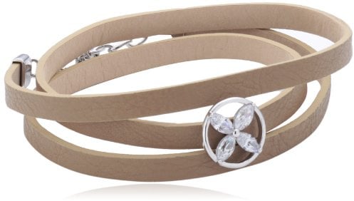 Esprit Damen Armband 925 Sterling Silber Leder 52 cm beige ESBR91419A520