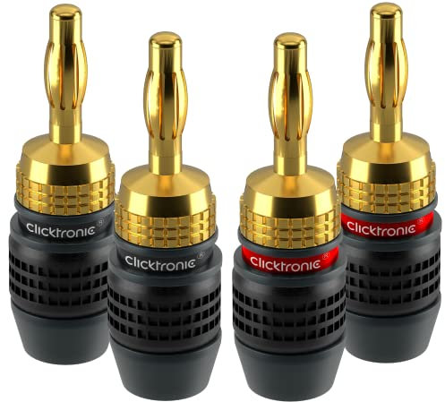 Clicktronic Casual Bananen-Stecker SimpleLock für Lautsprecher Kabel bis 4,0mm²,Gold/Blau/Rot