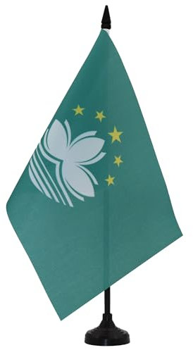 AZ FLAG - Drapeau De Table Macao 21x14 cm - Petit Drapeau Chinois De Bureau 100% Polyester Avec Hampe De 25cm Et Socle En Plastique Noir