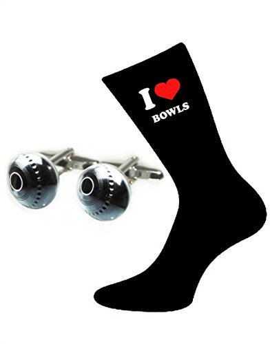 I Love Bowls Design Large Mens Socks and Lawn Bowls Cufflinks Gift Set (X6VL013-X2BOC028)