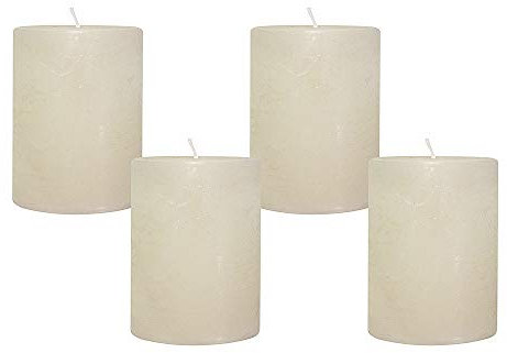 4 Rustic Stumpenkerzen Premium Kerze Creme Weiss 6x8cm - 28 Std Brenndauer