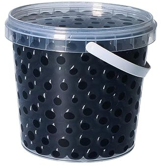 1 Liter Eimer aus Kunststoff mit Deckel Deko Hydro Wasser Perlen Kugeln künstliche Blumenerde Aquaperls Aqualinos zum Dekorieren Ø 1,5 bis 2,5 cm (Schwarz)