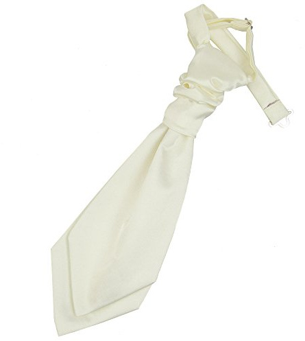 DQT Boys Plain Satin Pre-Tied Scrunchie Cravat - Wedding Pageboy Formal - Ivory