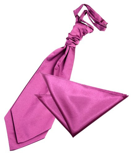 DQT Mens Plain Glossy Satin Wedding Cravat & Pocket Square Set - Formal, Business & Occasion - Mulberry