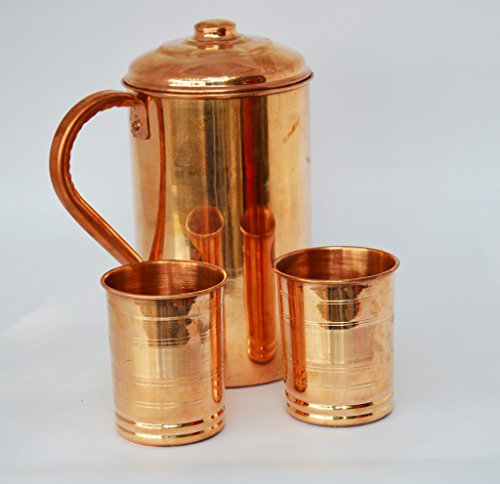Lot de 2 verres à eau avec 1 pichet en cuivre, produit idéal pour les séances d'Ayurveda