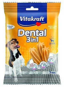 Vitakraft Dental 3 in 1 - Snack per la cura dei denti per cani da 5 a 10 kg, 12 x 7 bastoncini