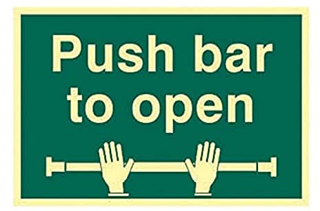 Scan SCA1584 Self Adhesive PVC Sign - Push bar to Open - Photoluminescent 300 x 200mm