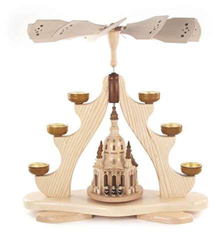 DREGENO Seiffen Pyramide mit Dresdner Frauenkirche groß, Holz, Natur, 44 x 38.5 x 43 cm