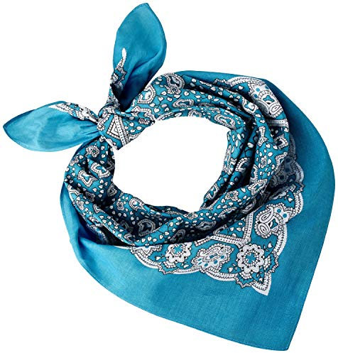 Tobeni 548 Damen Herren Nickituch Kopftuch Bandana Halstuch Baumwolle Unisex Farbe Paisley Türkis Grösse 54 cm x 54 cm
