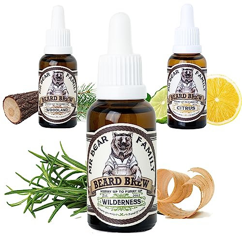 Mr Bear Family Bartöl Herren - Wilderness - pflegt und unterstützt Bart Wachstum - nährreiches Bartpflege Öl mit Jojoba und Argan - Bart Öl Man - Moisturizer Beard Oil for Men 30ml