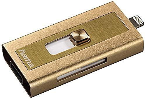 Hama 00124154 Lector de Tarjetas MicroSD con USB y Conector Lightning para iPhone, iPad, iPod, Notebook, PC - Oro
