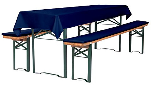 TexDeko® Bierbankauflage gepolstert Auflagenset 220x25x2cm waschbar mit Reißverschluss hochwertige Polsterung 3TLG Set blickdichte Tischdecke 250x100cm (Blau)