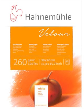 Pastellpapier Velour Block weiß 260g/m², 30x40cm, 10Blatt