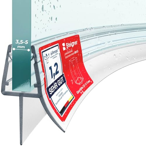 STEIGNER Duschdichtung gebogen 180 cm UK13 (1 Stk) Transparent 3,5-5 mm | Duschtürdichtung für Runddusche oder Duschkabine Viertelkreis mit Duschtür - Schutz gegen Auslaufen, Flexibles Material