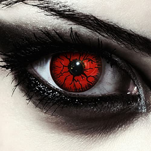 DESIGNLENSES, Dos lentillas de colores rojas para Halloween vampiro disfraz, 1 par/2 pzs, lentes sin graduación + gratis caso de lente „Red Monster