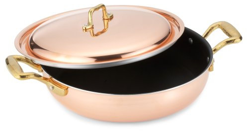 Ballarini Il Rame Tegame 28 cm con coperchio, rivestimento interno antiaderente Teflon Platinum, manici in ottone
