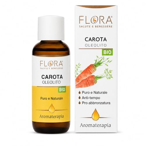 FLORA Olio di Carota BIO‑COSMOS 100 % Puro 50 ml | Oleolito Beta‑Carotene Abbronzatura & Anti‑Age | Emolliente Riequilibrante Viso Corpo | Base Aromaterapia | Made in Italy