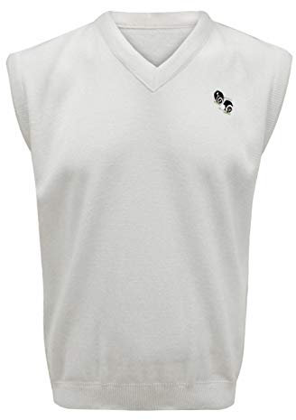 Bowlswear Unisex Lawn Bowling Bowls White V-Neck Sleeveless Bowls Pullover Jumper Ribbed Hem Bowls Logo On Chest (Medium)