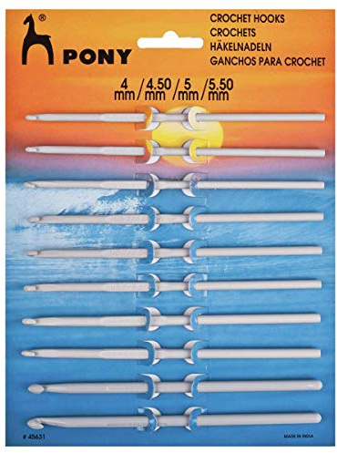 Pony Crochet Hook Set, Aluminum, White, 4mm-5.5mm