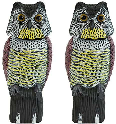 2 X Woodside Large Realistic Owl Decoy With Rotating Head Bird/Pigeon/Crow Scarer