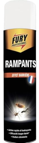 FURY Insecticide Tous Rampants 400 ml - Tue Cafards, Blattes, Fourmis, Araignées et Puces - Effet Barrière - 4 Semaines - Action Rapide - Parfum Citronnelle