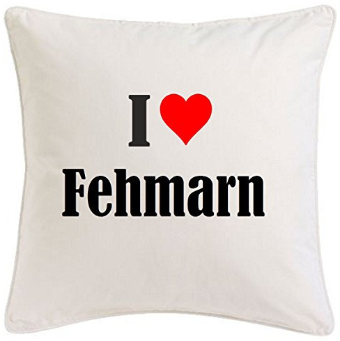 Reifen-Markt Kissenbezug I Love Fehmarn 40cmx40cm aus Mikrofaser geschmackvolle Dekoration für jedes Wohnzimmer oder Schlafzimmer in Weiß mit Reißverschluss