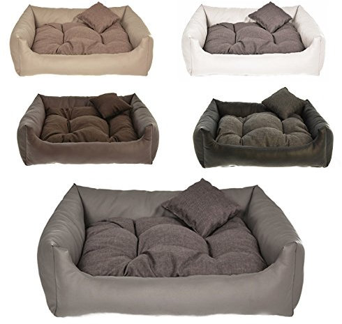 Hundebett Kunst Leder Hundekissen Hundesofa Katzenbett Hundekorb M L XL XXL XXXL (M (ca. 70x55 cm), Grau)