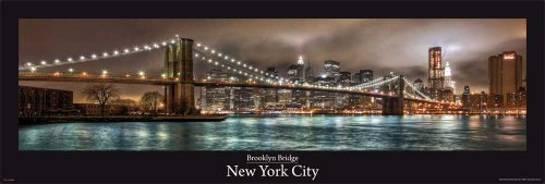 empireposter New York - Brooklyn Bridge Manhattan HDR Städte Brücken Slim-Poster Druck - Grösse 91,5x30,5 cm