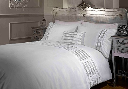 Rapport Home Luxury Embroidered White Single Bedding Set - Sequinned Single Duvet Cover Set