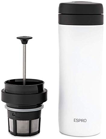 Espro stainless steel Travel Coffee Press with double filter - White