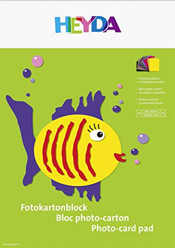 Heyda Foto-Bastelkarton Fotokartonblock A4, 300 g/qm, 29,7 cm x 0,42 m, sortiert, 10 B