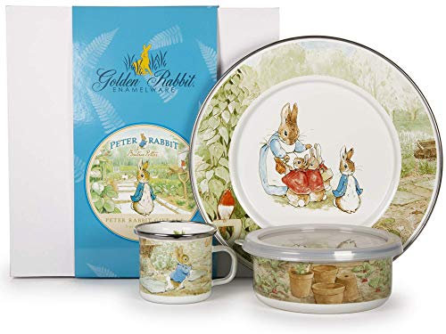 Golden Rabbit FBA_BP99 Tafelservice, Porzellan Stahl Emaille, Peter Hase, 3 Piece Set