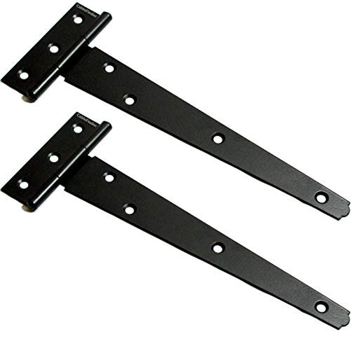 Loops 2x - 10” Inch x 250mm T Hinges - Black Outdoor Gate/Door Garden Shed Tee Strap