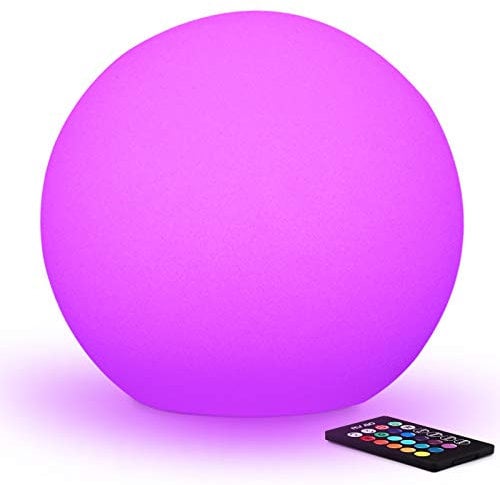 Mr.Go 16-inch Indoor/Outdoor Waterproof Rechargeable LED Glowing Ball Light Orb Globe Lamp w/Remote, 16 RGB Colors 4 Light Effects, Ideal Home Garden Pool Patio Party Ambient Decorative Lighting