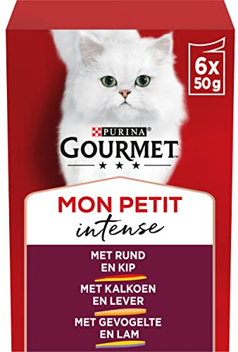 GOURMET Mon Petit Duo - Au boeuf et au poulet, a la dinde et au foie, a la volaille et a l'agneau - Pour chat adulte - 6 x 50 g