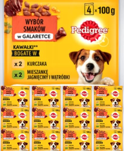 PEDIGREE Pouch Chicken & Lamb in Jelly - Wet Food for Adult Dogs - 13 multipacks of 4x100g Bags