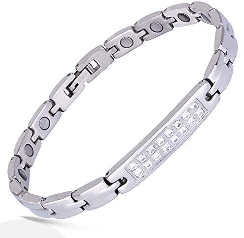 Smarter LifeStyle Elegantes Magnetisches Therapie-Armband Aus Titan Mit Funkelnder Tschechischer Kristall Für Frauen Schmerzlinderung Für Arthritis Und Karpaltunnelsyndrom Silber