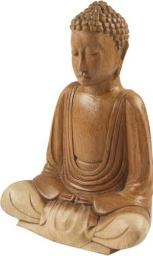GURU SHOP Holzbuddha, Buddha Statue, Handarbeit 16 cm, Dhyana Mudra - Design 4