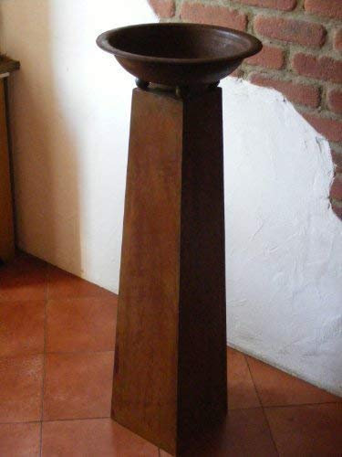 Edelrost Metall Säule 115 cm mit Schale, Rost Gartensäule