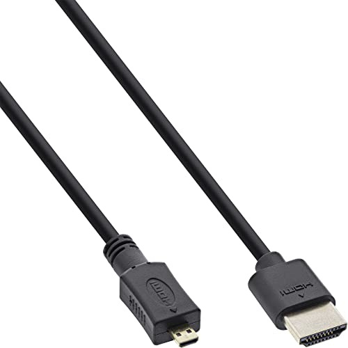 InLine 17501D HDMI Superslim Kabel A an D, HDMI-High Speed mit Ethernet, Premium, schwarz / gold, 1m