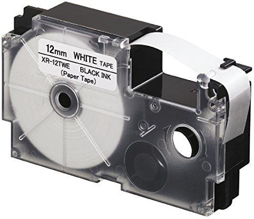 Casio XR-12TWE EZ-Label Printer 12 mm Schriftband aus Papier selbsthaftend für den Indoor-Einsatz schwarz