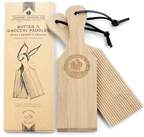 Palas de madera sostenibles para prensar y dar forma a mantequilla y gnocchi – Juego de 2 – plástico libre para cocinar regalos