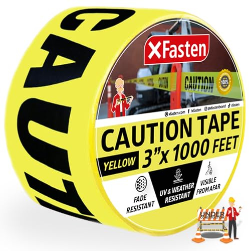XFasten Caution Tape Roll, Non Adhesive, 3-Inch x 1000-Foot (76.2mm x 304.8m) Yellow Black Barricade Safety Tape- High Visibility for Workplace Safety