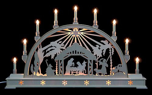 Manufaktur Seidel Schwibbogen - Christi Geburt mit Stern und Sockel - 78cm x 45cm - Original Erzgebirge Schwibbögen