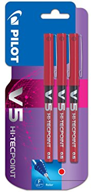 Pilot – Blister 3 V5 Hi-Tecpoint – Tintenroller, Flüssigtinte Fein rot