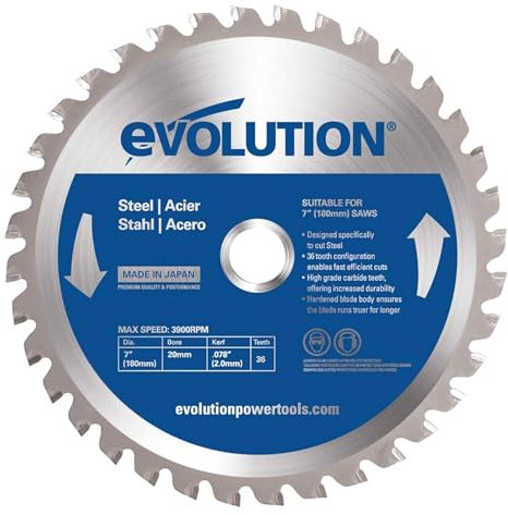 Evolution 180BLADE-ST 36 Teeth 3900 RPM TCT Metal-Cutting Blades with 20 mm Arbor, 7