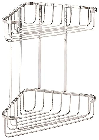 Croydex Large Corner Shower Caddy - Durable Steel Bathroom Shelves with Chrome Finish for Modern Bathrooms, 2-Tier Shower Corner Shelves with Hooks, Easy Installation, 5kg Load Capacity