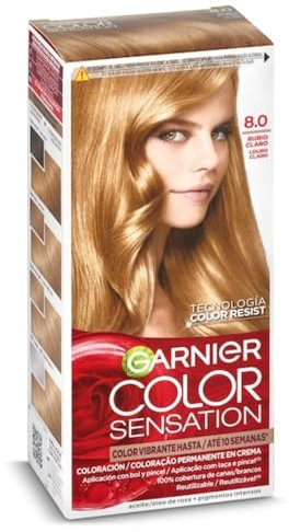 Garnier Color Sensation - Tinte Permanente Rubio Luminoso 8.0, disponible en más de 20 tonos