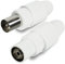 Com-Four® Juego de HQ: Conector Macho Coaxial + Conector Hembra Coaxial, Cabezal para Cable de Antena de TV - Enchufe Blanco (Conjunto: Enchufe + Socket)