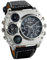 JewelryWe Herren Armbanduhr Analog Quarz Kompass Thermometer Zwei Zeitzonen Sport Uhr mit Schwarz Leder Armband und großem Digital Zifferblatt, Silber Gehäuse